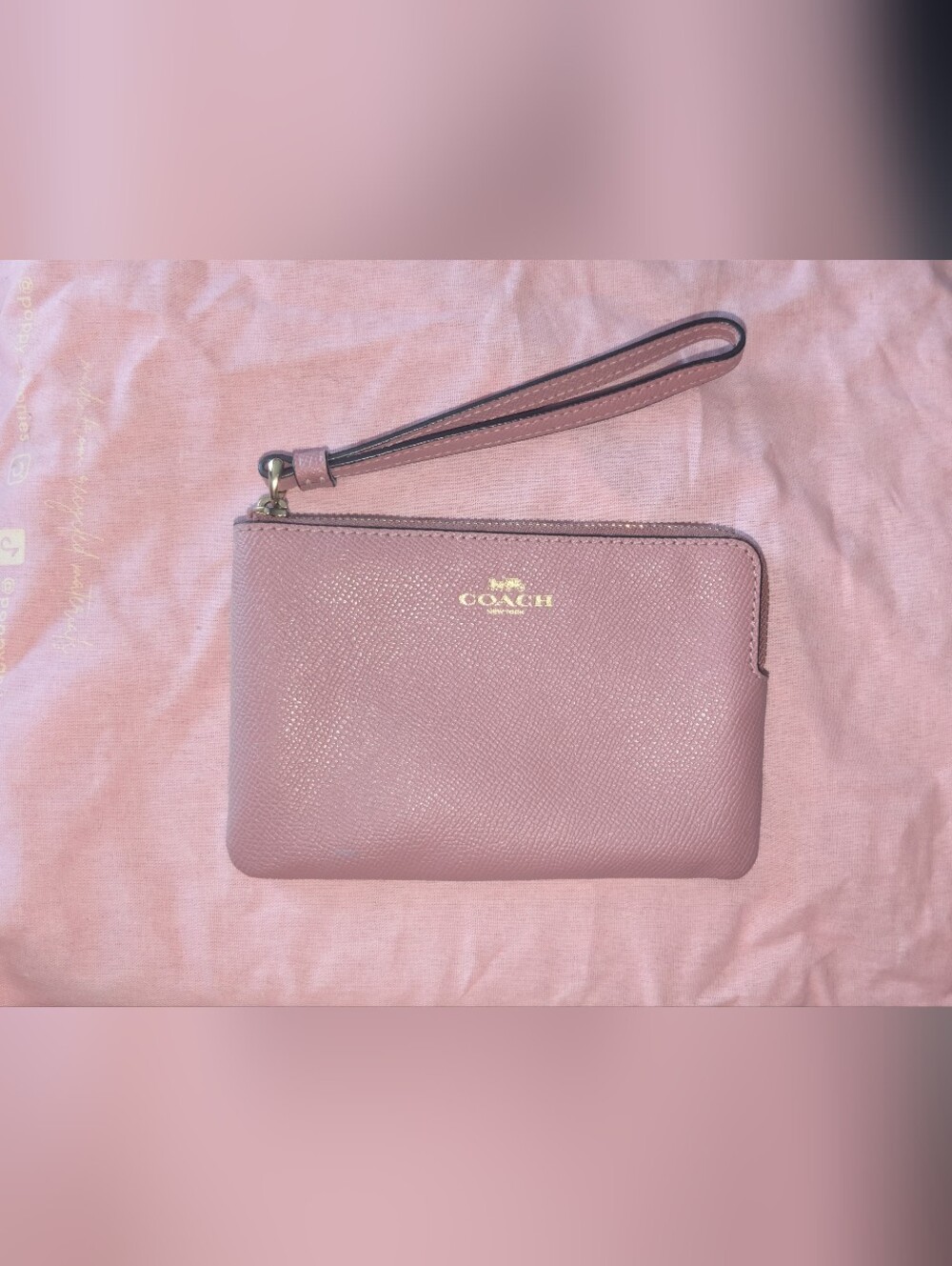 Coach Blush Pink Leather Wristlet with Gold Logo